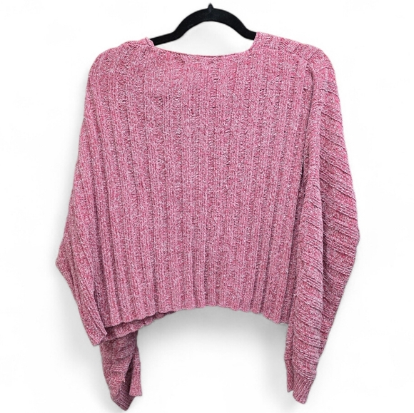 La Heart Pink Marled Ribbed Crop Sweater Dolman Sleeve V-Neck Boho Small Cozy - Picture 2 of 5